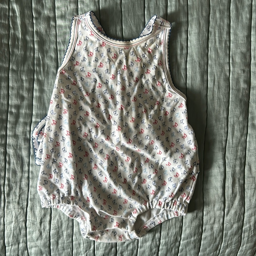 Kissy Kissy patriotic sailboat nautical bubble with ruffle 6-9 months